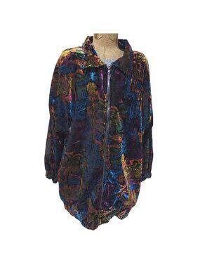 David Alan California Jacket 18W Burnout Velvet Floral Zip Jacket Art To Wear